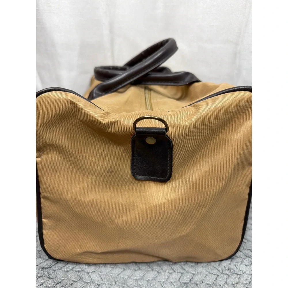 Pierre Cardin Vintage Duffle Bag Tan Nylon Brown Trim Weekender Travel Luggage